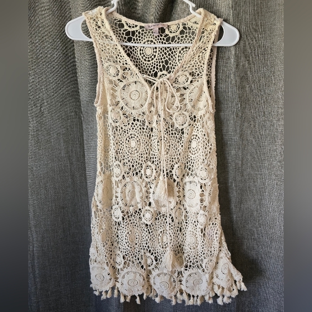 Blu Pepper Crochet Mini Dress Cover Up Size Small Ivory